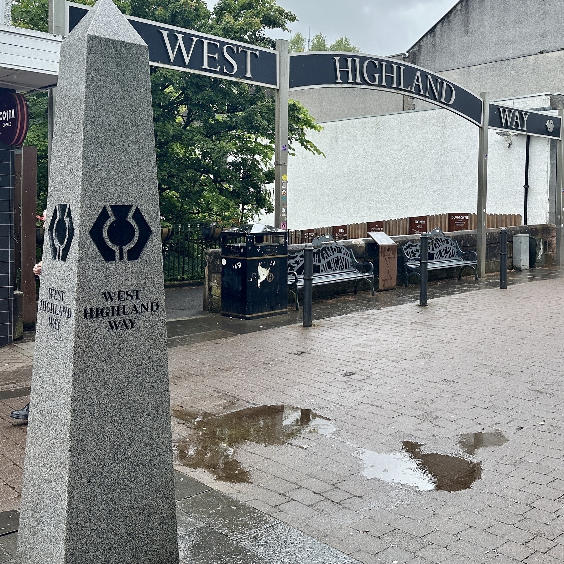 The starting point of The West Highland Way in Milngavie, Scotland. 